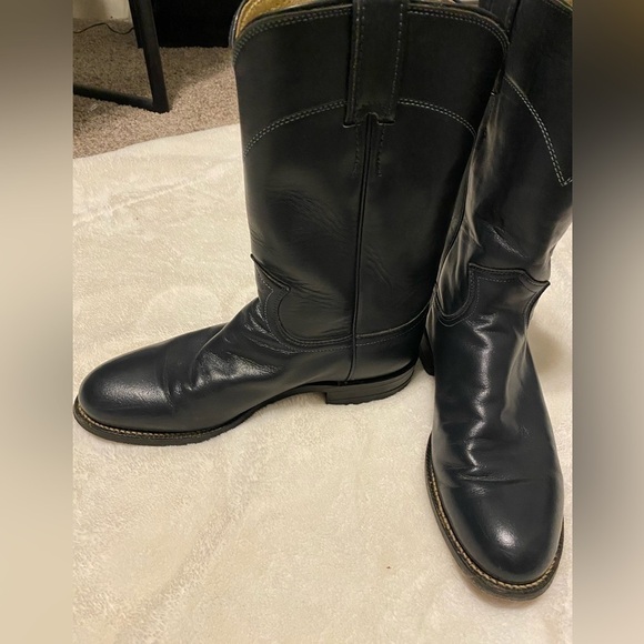 Justin Western navy blue cowboy leather boots, style 3057, sz 6 1/2 B, vintage - Picture 6 of 8